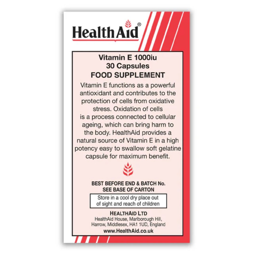 * HealthAid Vitamin E 1000iu Natural Capsules, 30's 