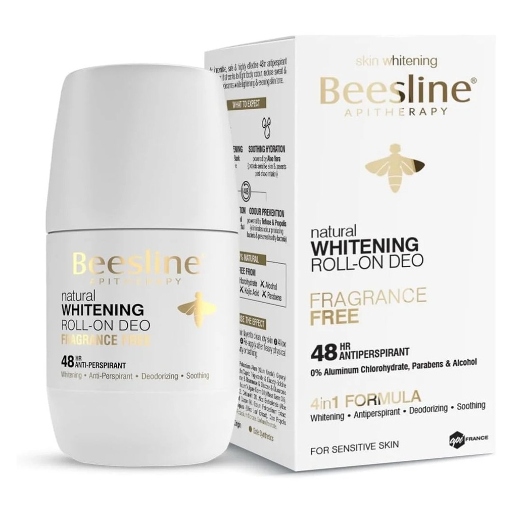 Beesline Deodorant Fragrance Free Roll-On, 50ml - (1+1 Free)