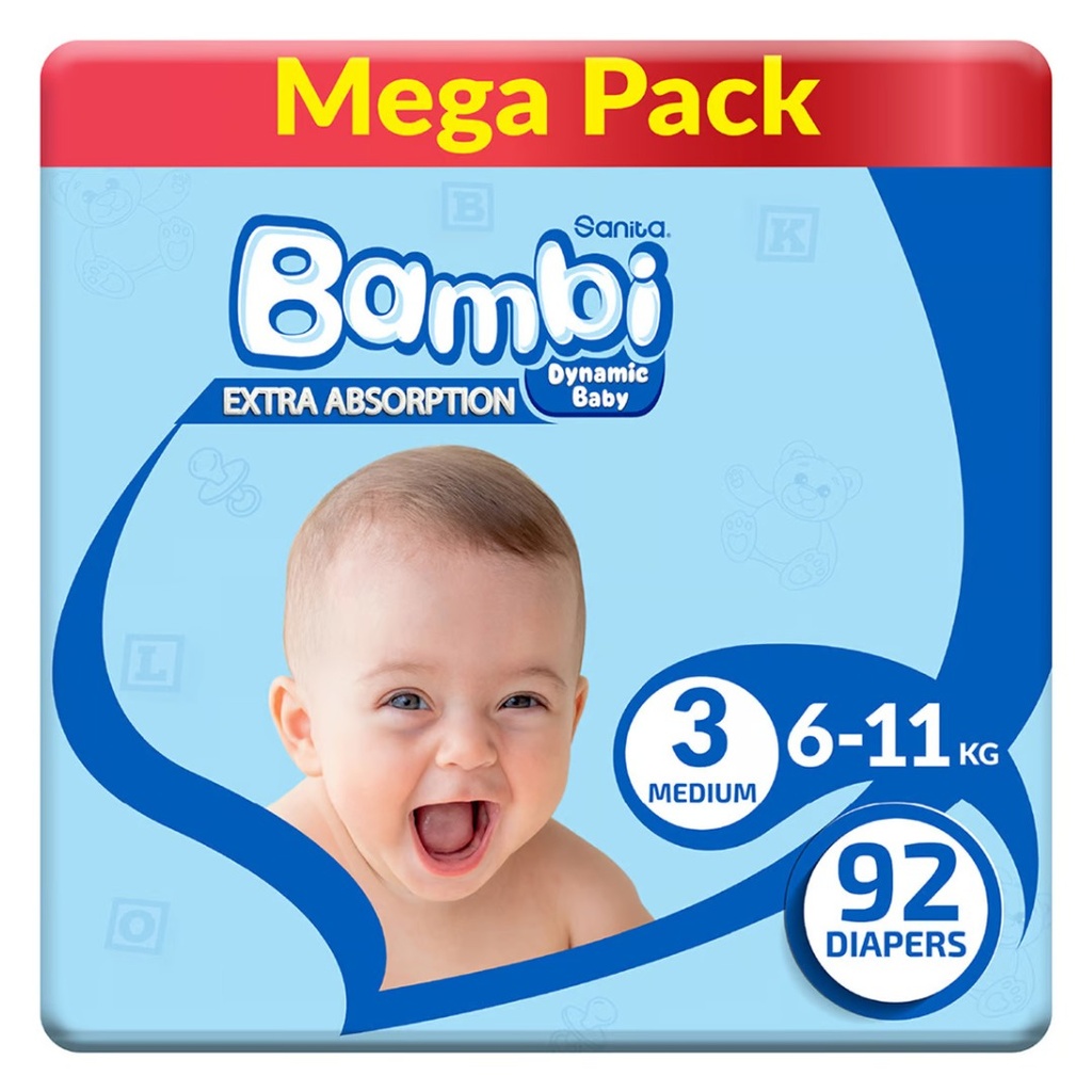 Sanita Bambi Baby Size 3 Medium - Mega Pack, 92's 