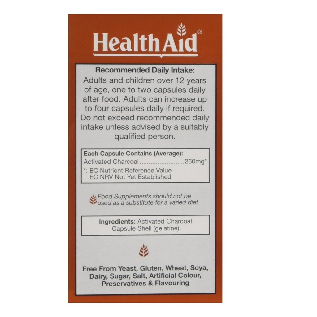 * Health Aid Gastone (Activated Charcoal) Capsules, 60's