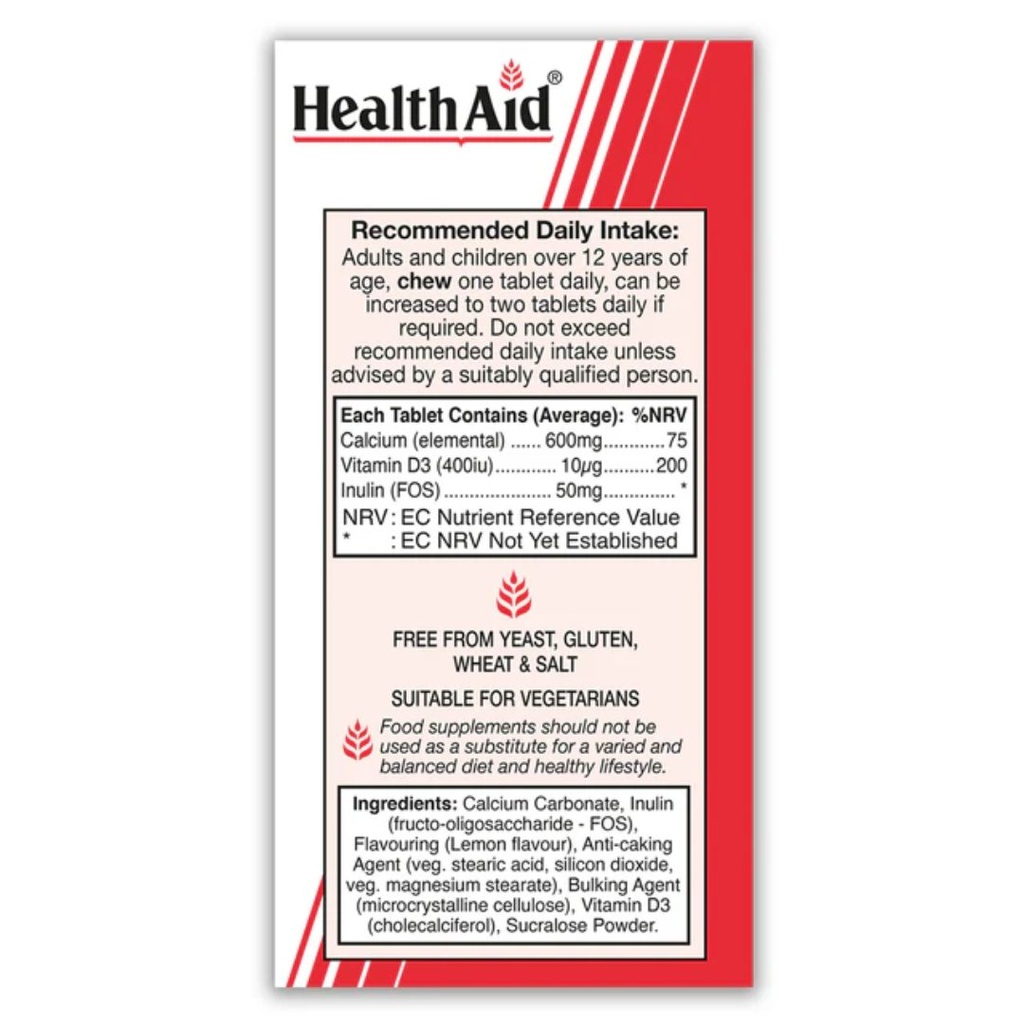 * HealthAid Calcium 600mg Chewable Tablets, 60's