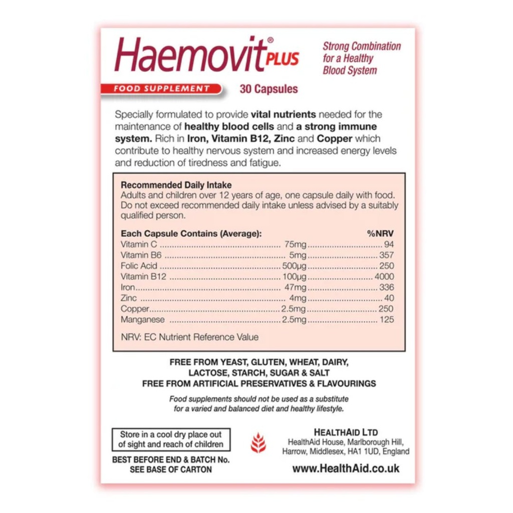* HealthAid Haemovit Plus Capsules, 30's