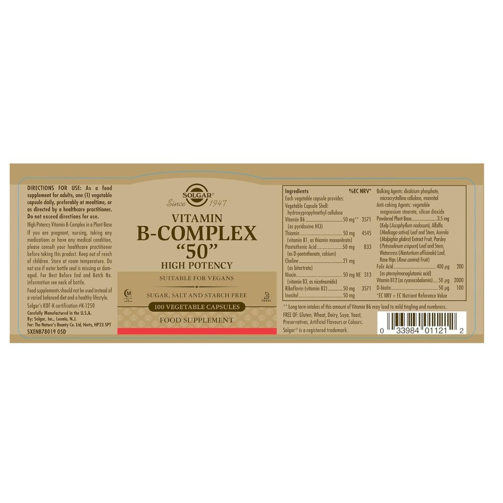 * B-Complex 50 Vegetable Capsules 100's