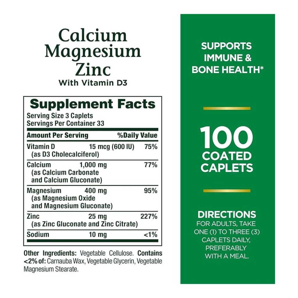 * Natures Bounty Calcium Magnesium Zinc Tablets, 100’s
