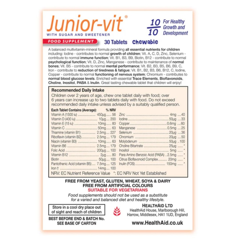 * HealthAid Junior-Vit Chewable Tablets, 30's