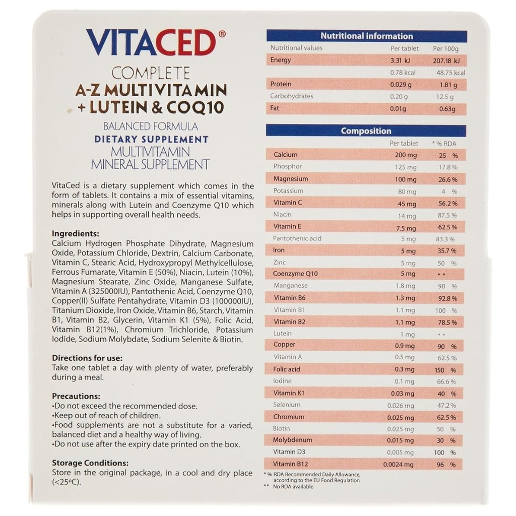 * Vitaced Complete A-Z + Lutein & Q10 Tablets, 30's