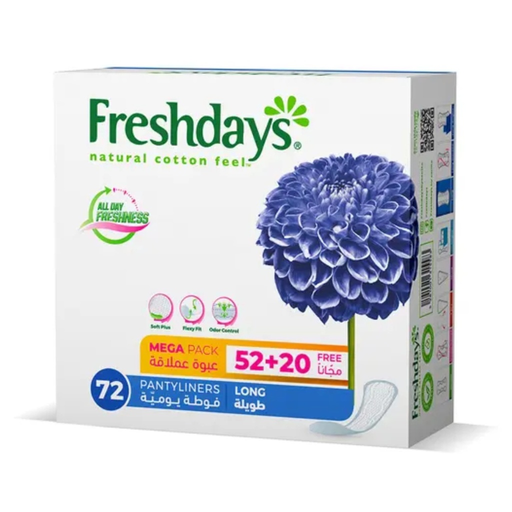 Freshdays Maxi Long Pantyliners, 52+20 Free