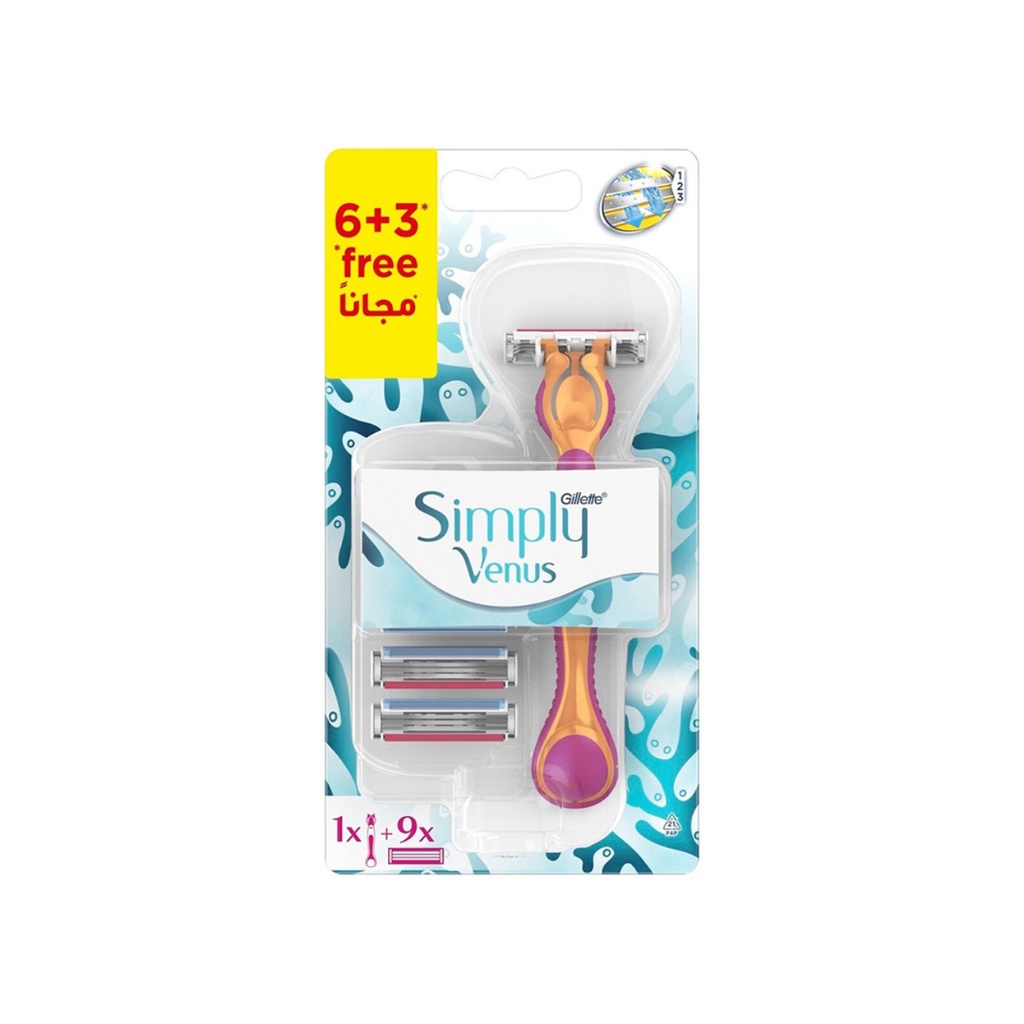 Gillette Simply Venus Razor + 9 Refill Blades (6+3 Free)