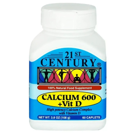* 21st Century Calcium 600mg +D 400iu Caplets, 60's