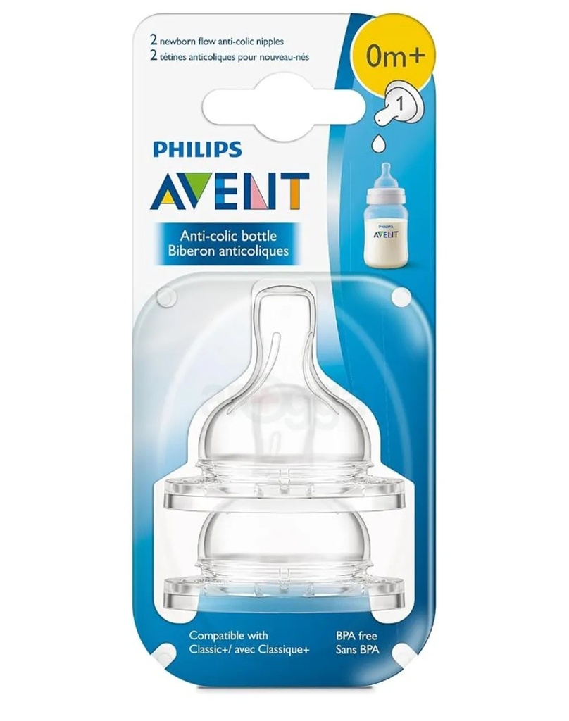 * Avent Classic First Flow 1 Hole Teat 0m+, 2's