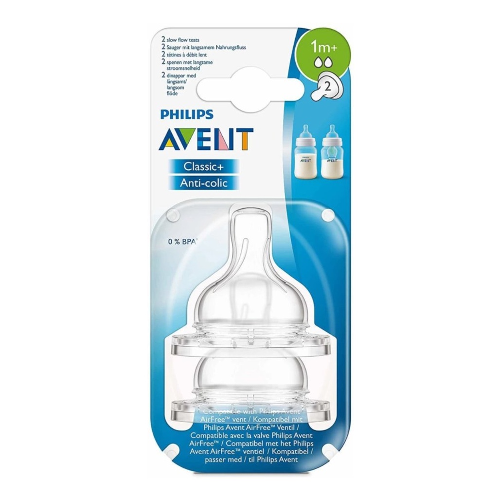 * Avent Classic Slow Flow 2 Holes Teats 1m+, 2's