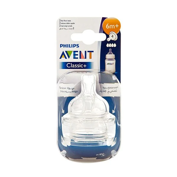 * Avent Classic Fast Flow 4 Holes Teat 6m+, 2's