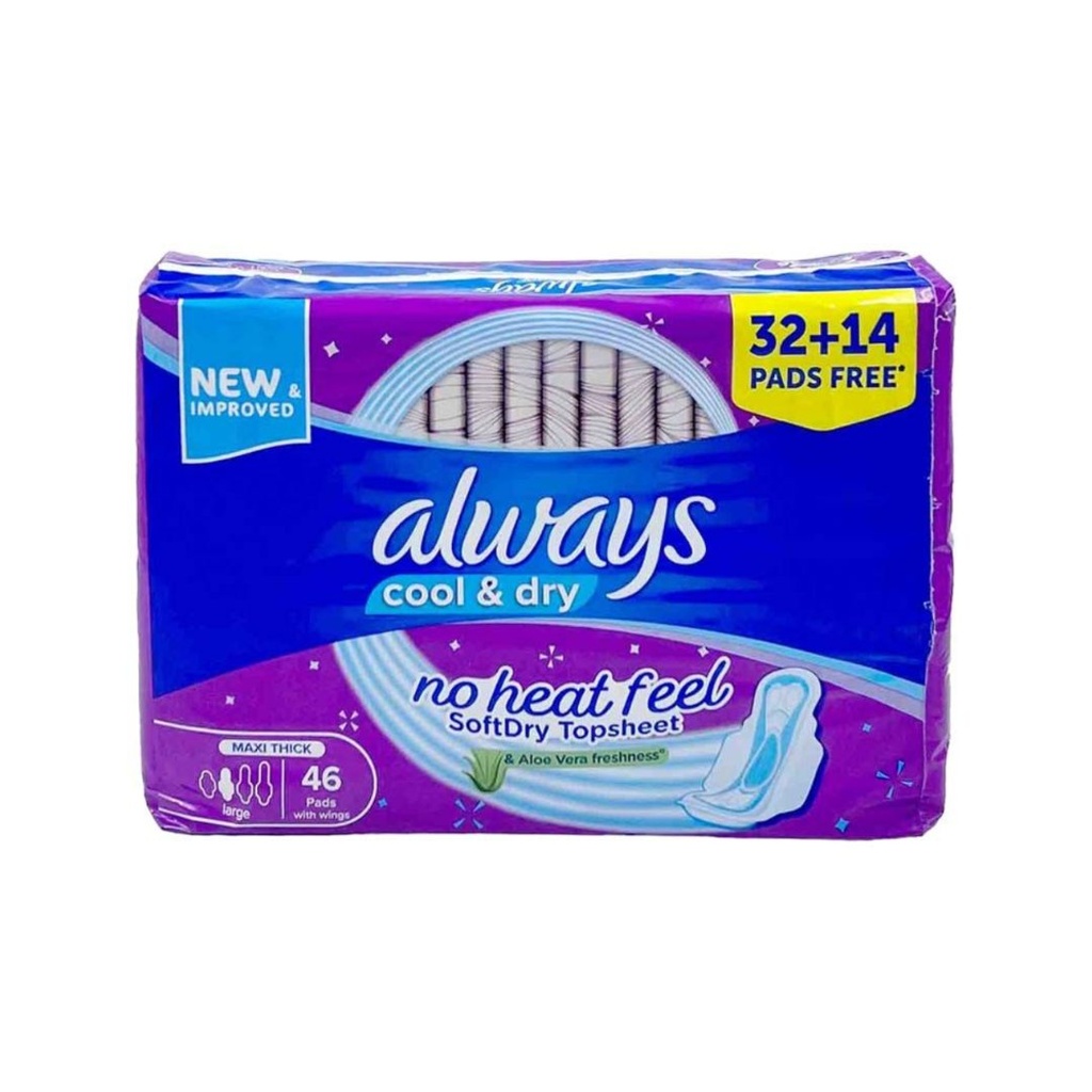 * Always Cool & Dry Maxi Thick With Wings, 32+14 Pads Free - OFFER