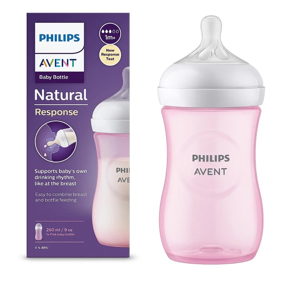 * Avent Natural Feeding Bottle Pink, 260ml