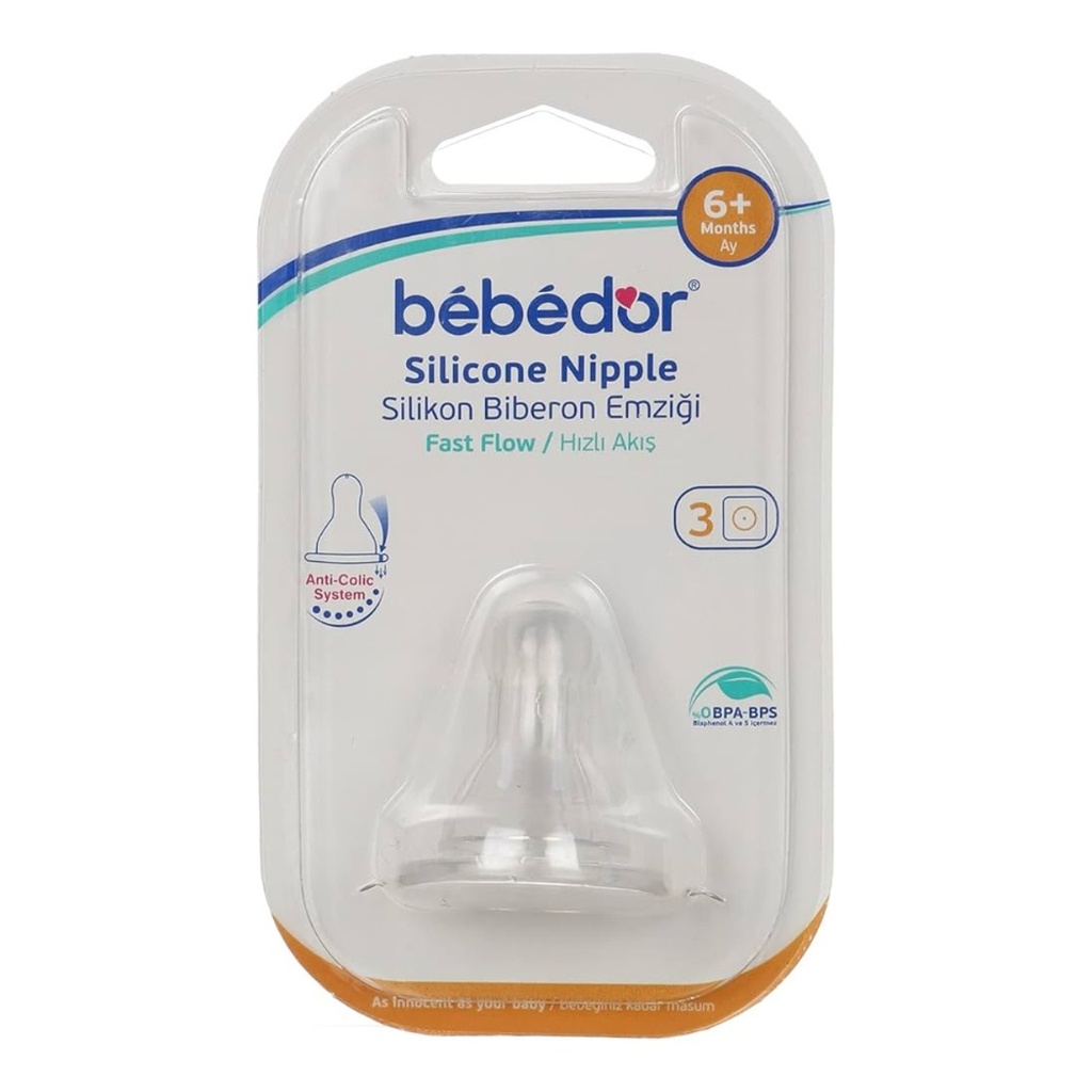 * Bebedor Silicone Nipple Fast flow +6 Months - No 3 