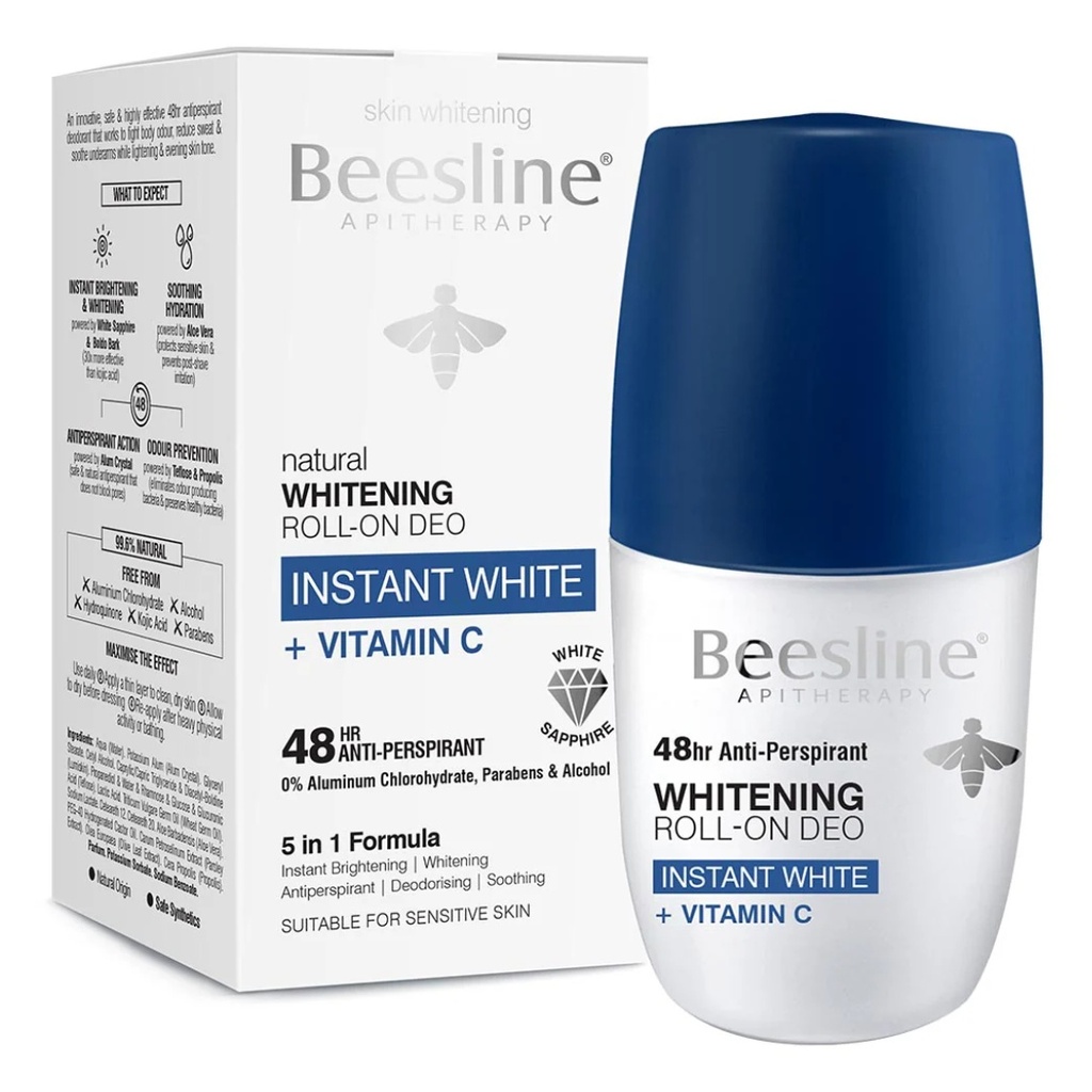 * Beesline Deodorant Instant White + Vit-C Roll-On, 50ml (1+1 Free)