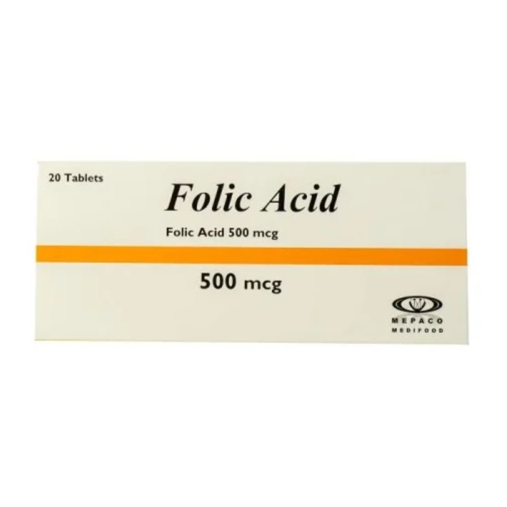 * Mepaco Folic Acid 500mcg Tablets, 20's