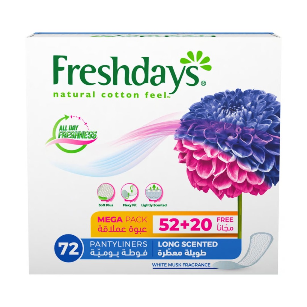 * Freshdays Maxi Long Scented Pantyliners, 52+20 Free