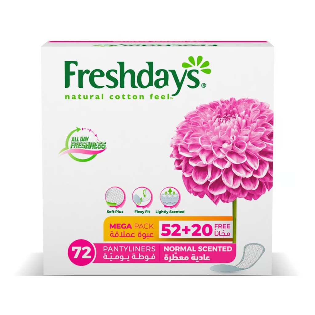 * Freshdays Normal Scented Pantyliners, 52+20 Free