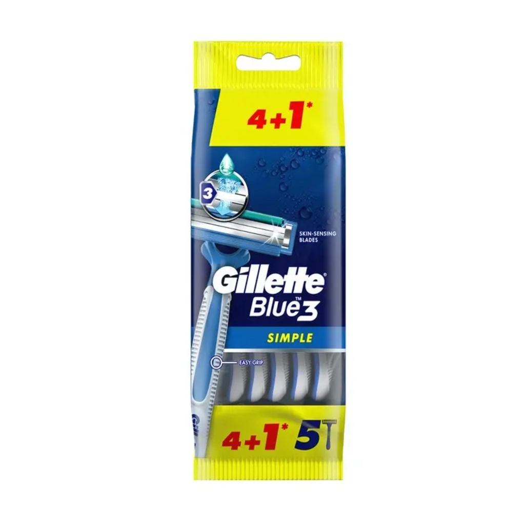 * Gillette Blue3 Simple Razors, (4+1 Free)