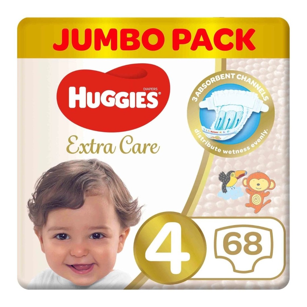 حفاضات هجيز إكسترا كير جامبو مقاس 4، 68 حفاض