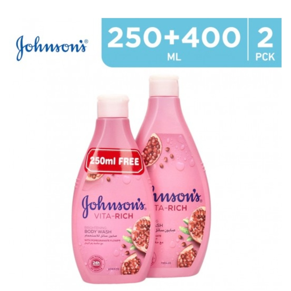 Johnson's Vita-Rich Brightening Pomegranate Body Wash, (400ml + 250ml) Free