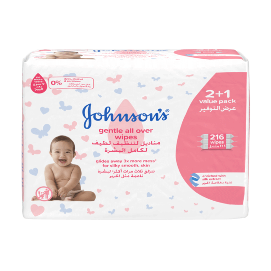 * Johnson's Baby Gentle All Over Wipes, 72's - (2+1 Free)