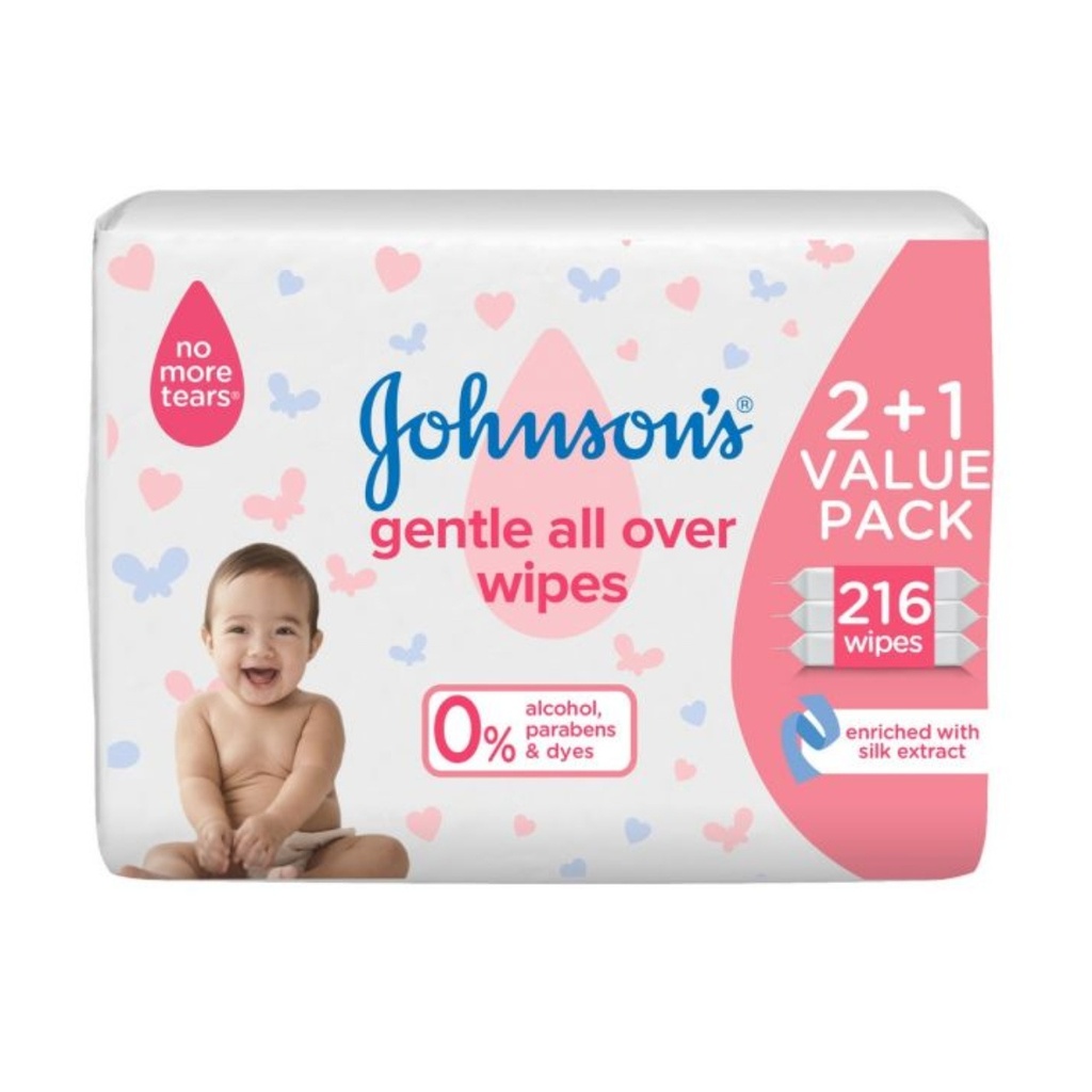 * Johnson's Baby Gentle All Over Wipes, 72's - (2+1 Free)