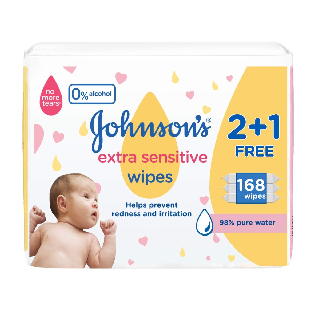 * Johnson's Baby Wipes Extra Sensitive, 56's - (2+1 Free) 