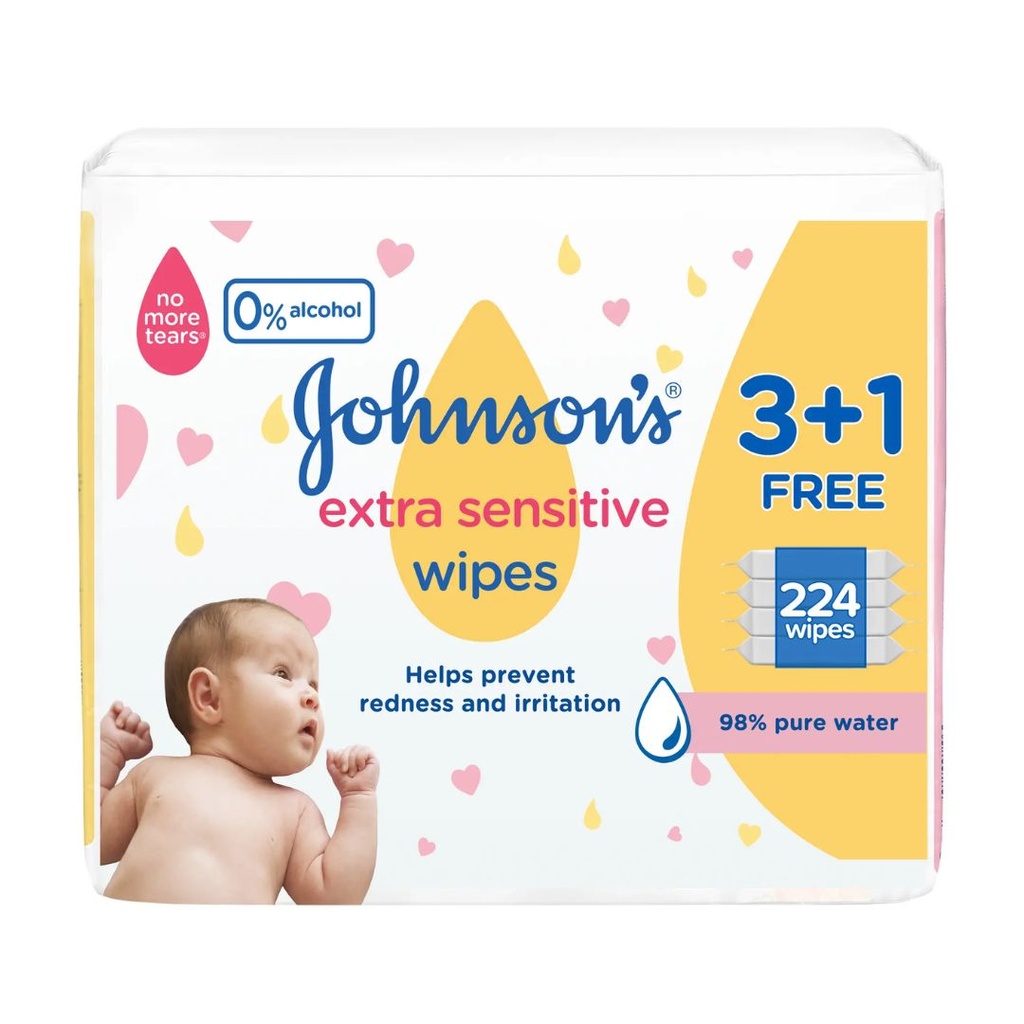 Johnson's Baby Wipes Extra Sensitive, 56's - (3+1 Free)