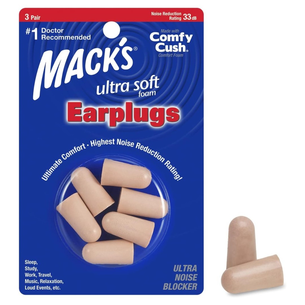 * Mack's Ultra Soft Foam Earplugs Beige, 3 Pairs 