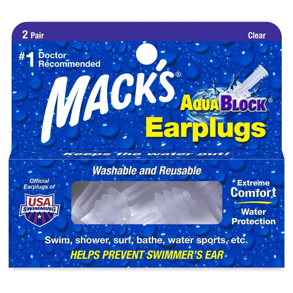 * Mack's Aqua Block Earplugs Clear Plus Storage Case, 2 Pairs