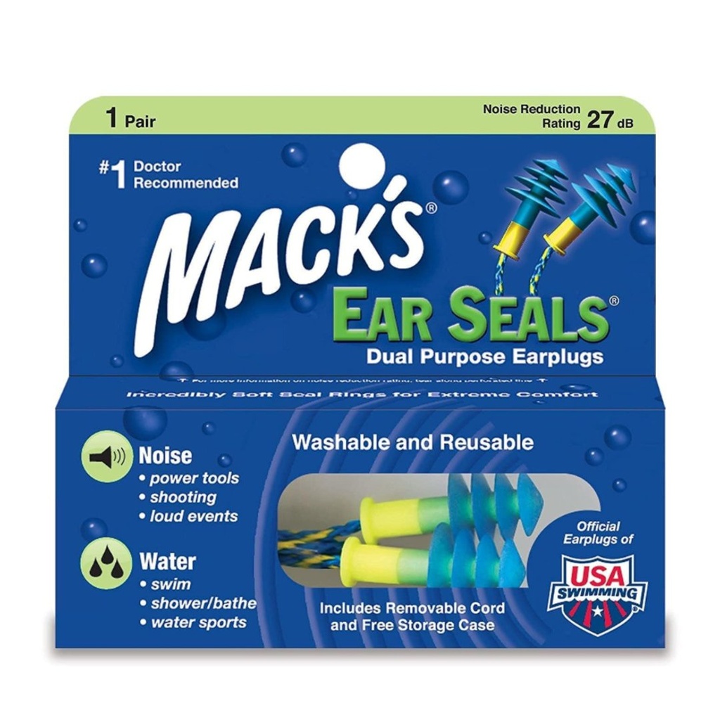 * Mack's Ear Seals Earplugs Blue/Yellow with Storage Case, 1 Pair