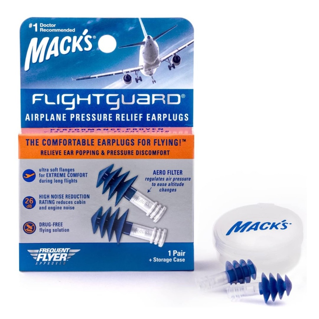* Mack's Flight Guard Earplugs Blue/White with Storage Case, 1Pair 