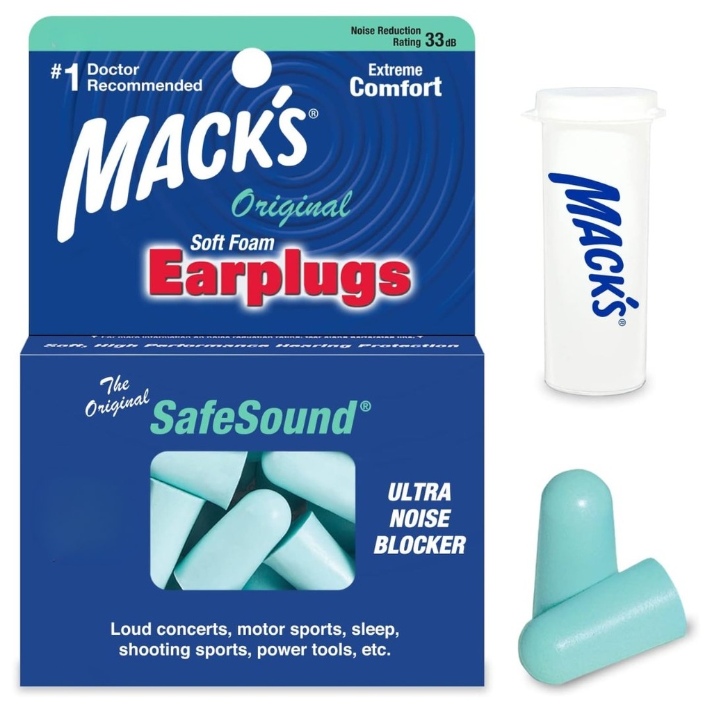 * Mack's Original Soft Foam Earplugs Safe Sound - Green, 3 Pair