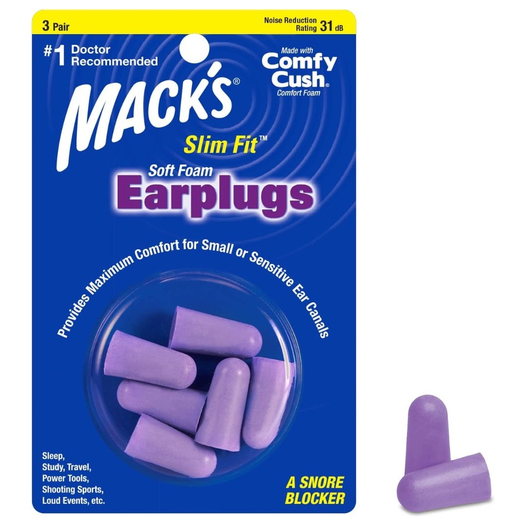 * Mack's Slim Fit Soft Foam Earplugs - Purple, 3 Pair