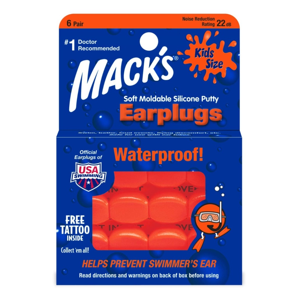* Mack's Soft Moldable Silicone Putty Earplugs - Kids Size - Orange' 6 Pair  