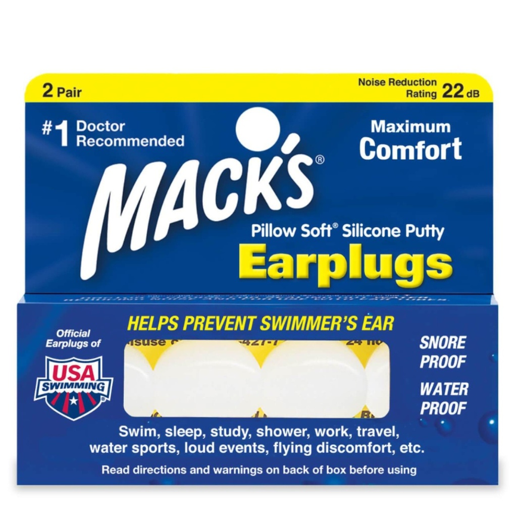 * Mack's Watertight Earplugs Pillow Soft Silicone Putty - White, 2 Pair 