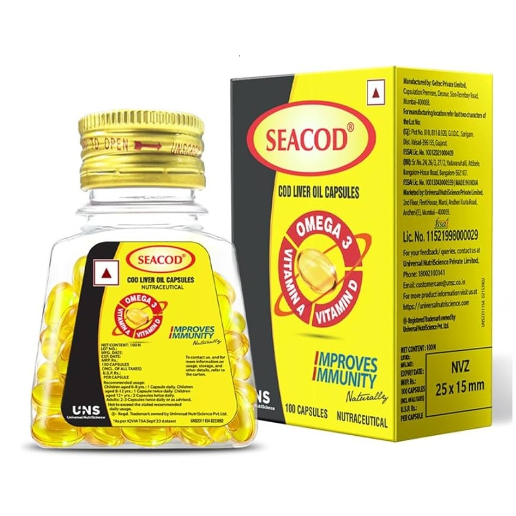 * Seacod Omega-3 Fish Oil 1000mg Capsules, 100's