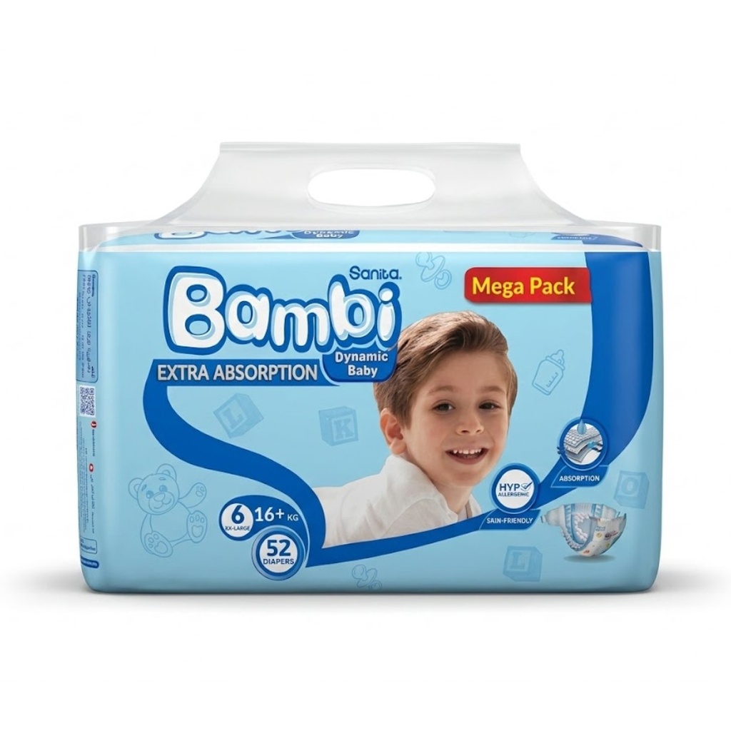 سانيتا بامبي مقاس 6 (كبير جدا جدا)، 52حفاض