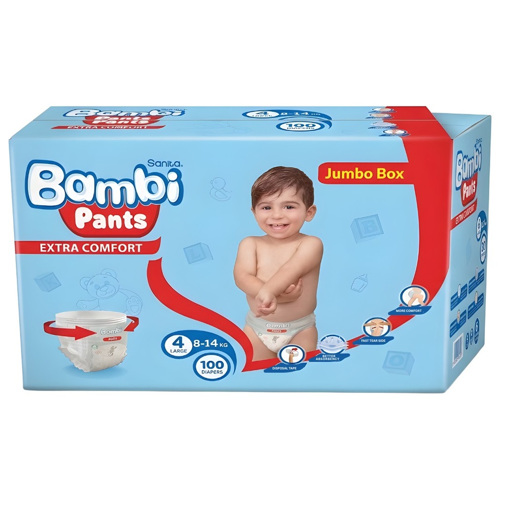 سانيتا بامبي بانتس مقاس 4 (كبير)، 100 قطعة