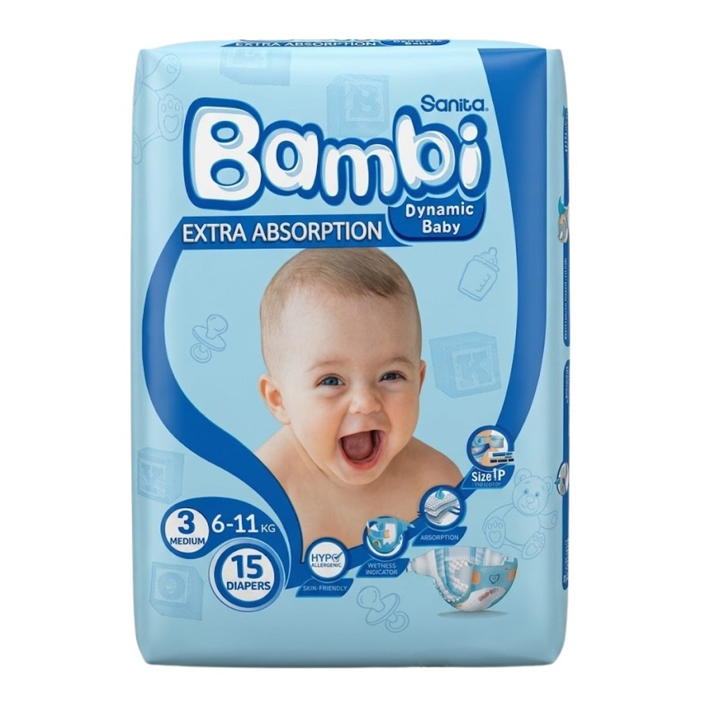 سانيتا بامبي مقاس 3(متوسط)، 15حفاض