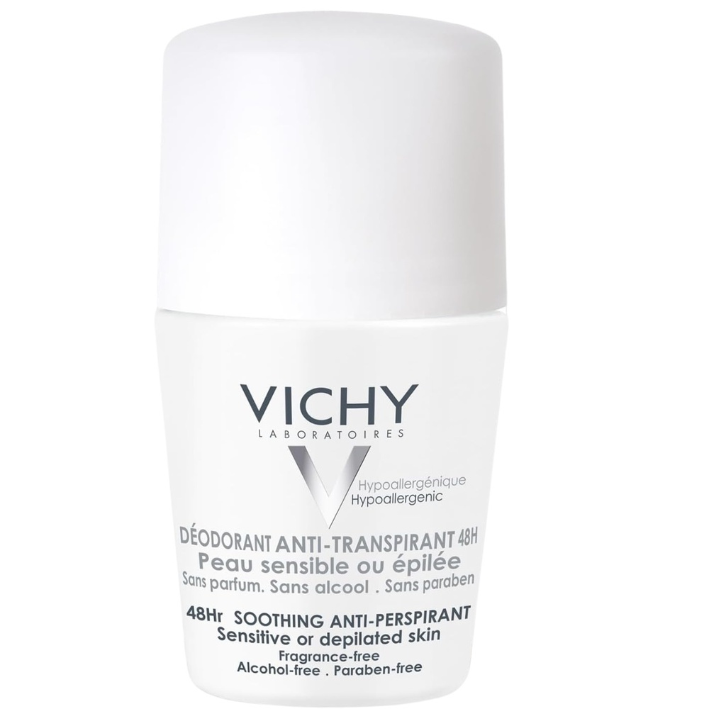 * Vichy Deodorant 48H Sensitive Roll-On, 50ml - White