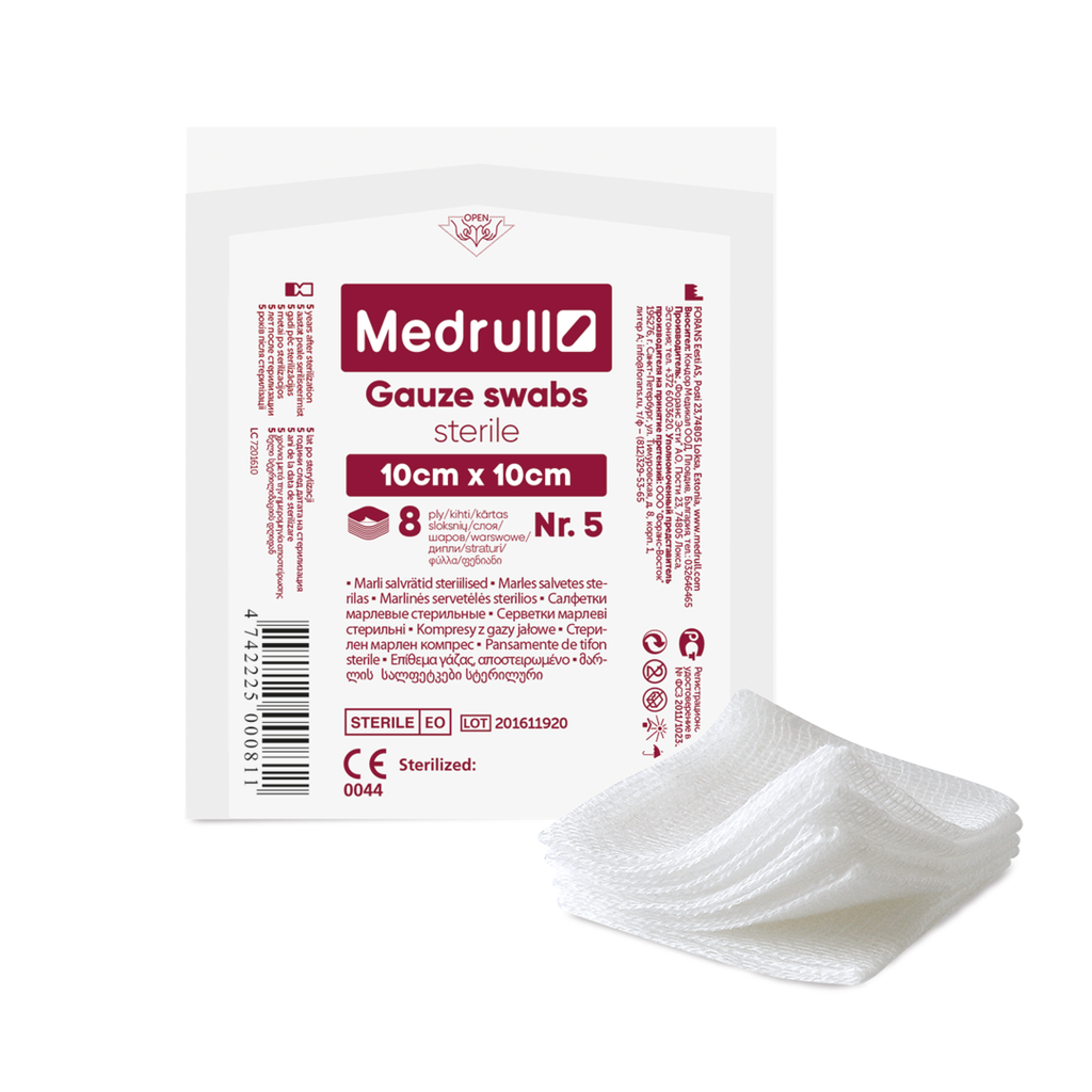 * Medrull Strile Gauze 10x10cm Swabs, 5's - Nr.5