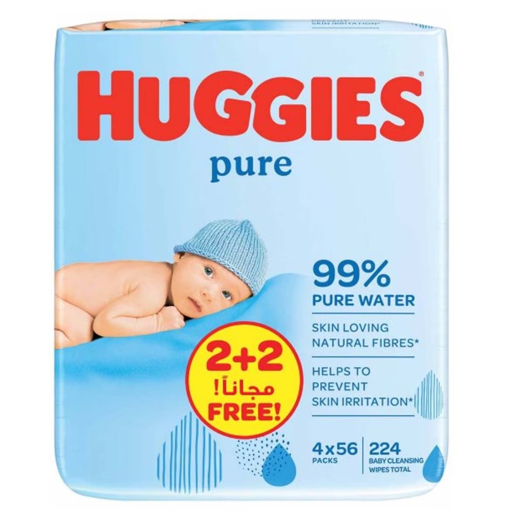 Huggies Baby Wipes Pure, 56's - (2+2 FREE)