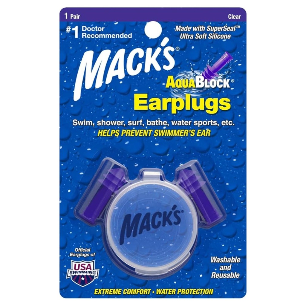 Mack's Aqua Block Earplugs with Storage Case, 1 Pair