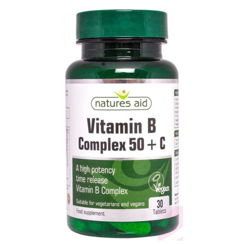 Natures Aid Vitamin B Complex 50 +Vitamin C Tablets, 30's