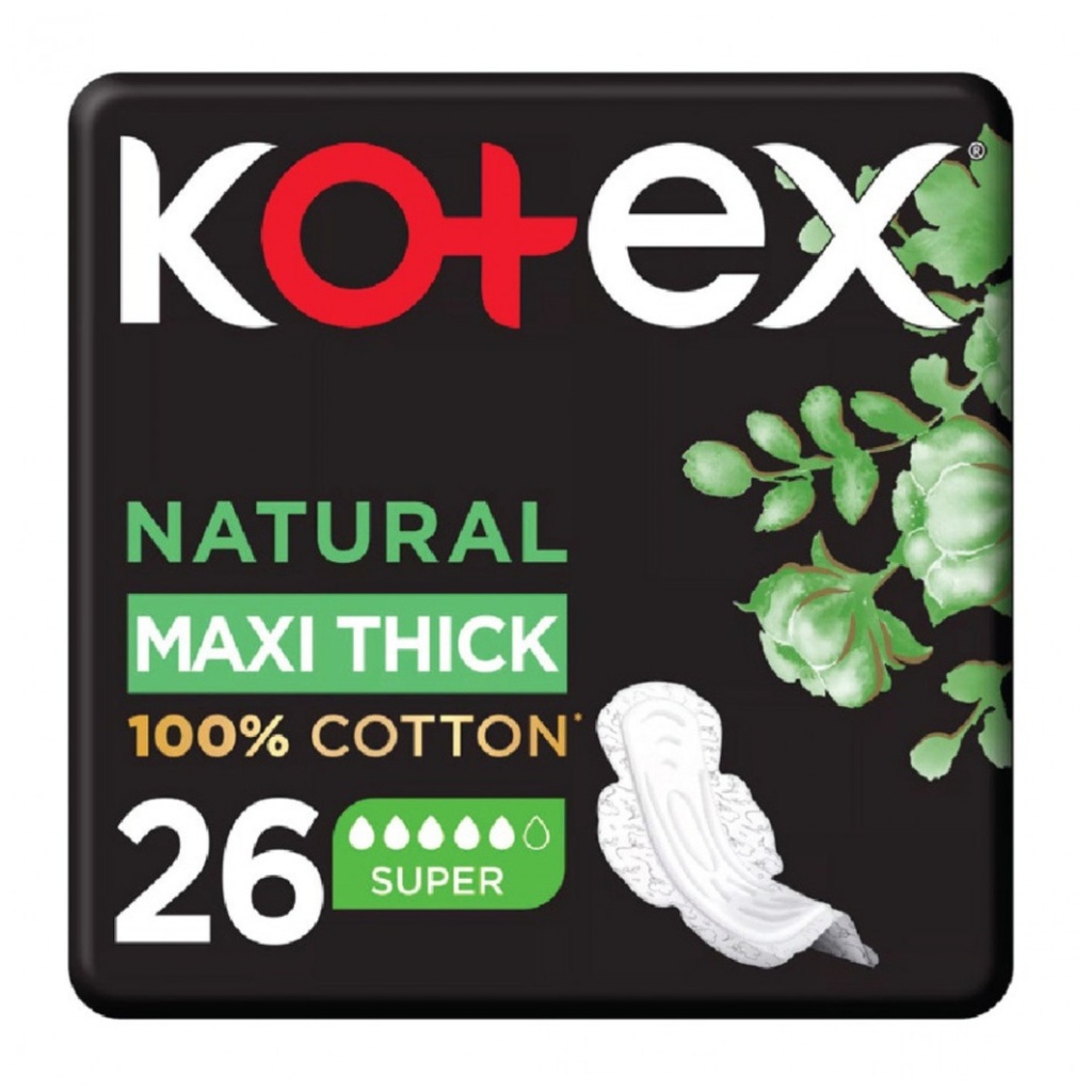 Kotex Natural Maxi Thick Super With Wings, 26's