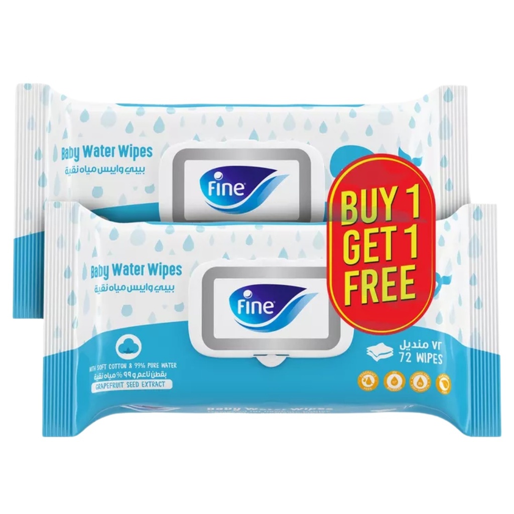 * Fine Baby Water Wipes, 72's - (1+1 Free)