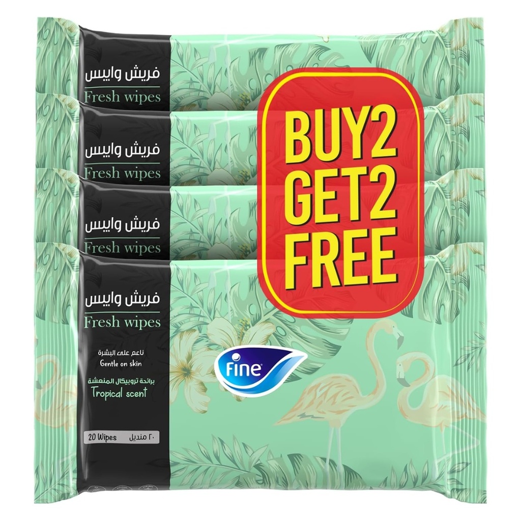 * Fine Fresh Wipes - Tropical, 20's - (2+2 Free)